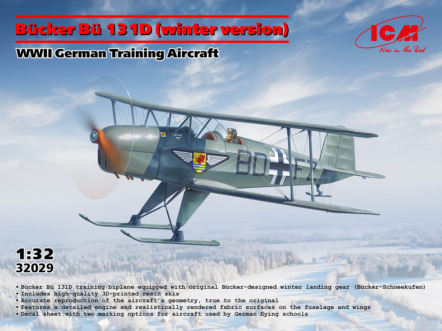 Bücker Bü 131D (winter version) WWII German Training Aircraft 1/32